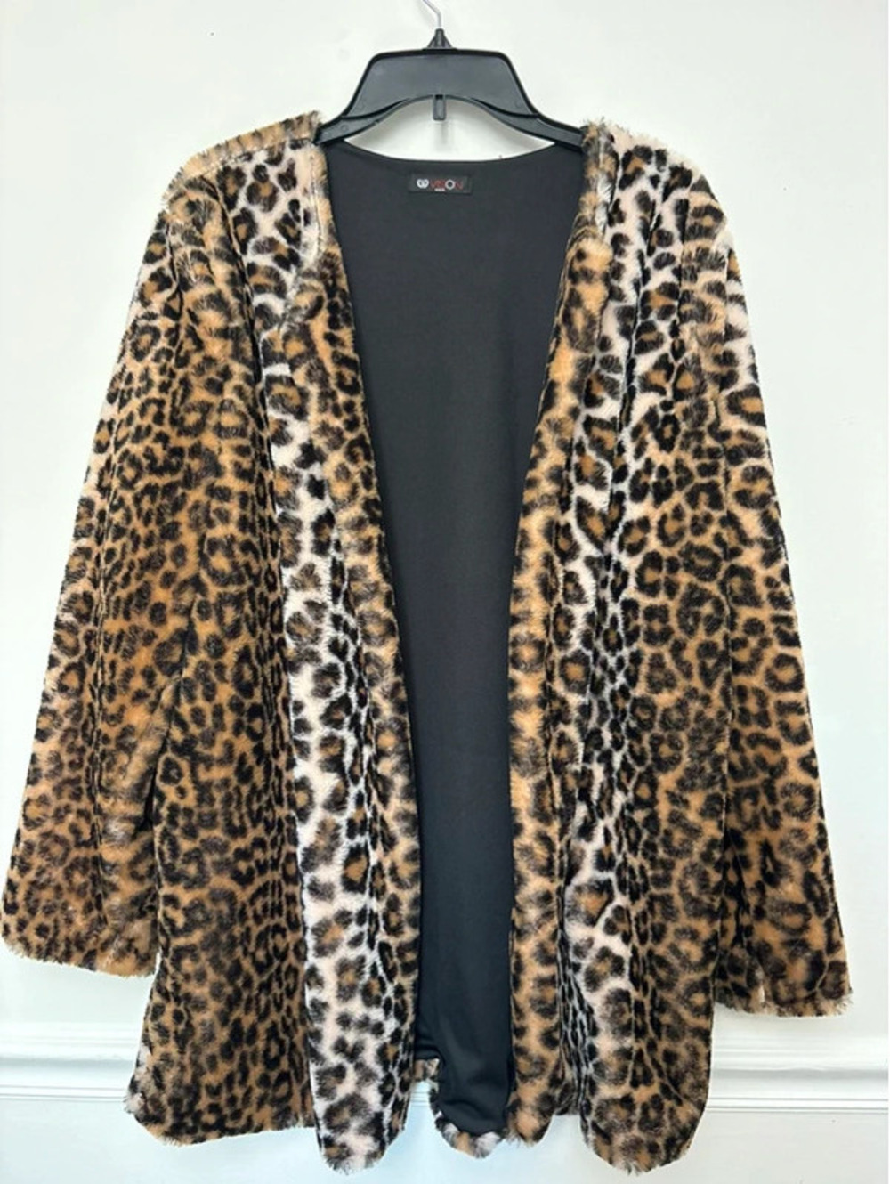 Leopard Print Lightweight Faux Fur Open Front Cardigan size Lg